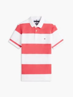Slim Fit Rugby Stripe Polo — Coral 5