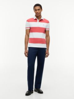 Slim Fit Rugby Stripe Polo — Coral 2