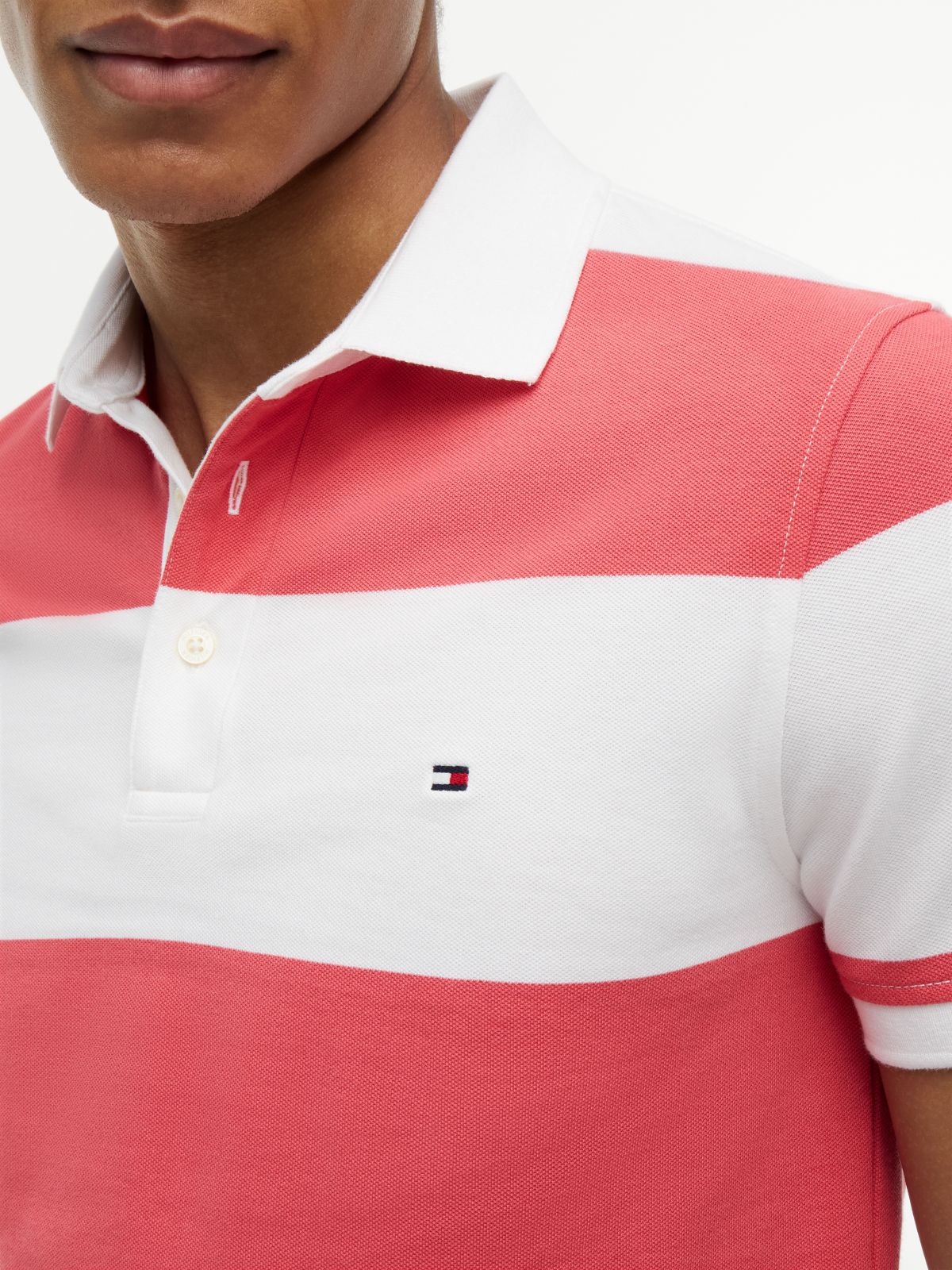 Slim Fit Rugby Stripe Polo — Coral