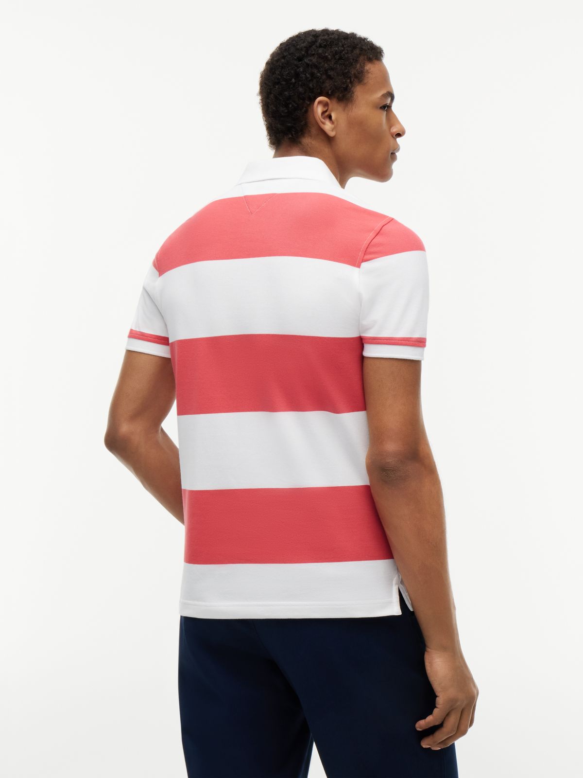 Slim Fit Rugby Stripe Polo — Coral