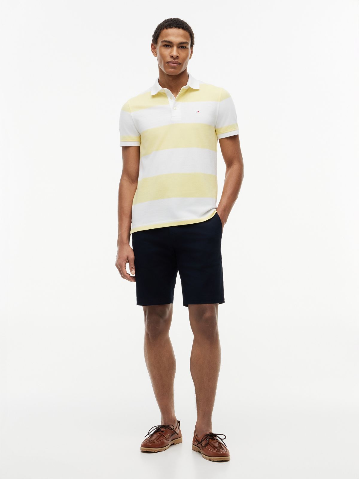 Slim Fit Rugby Stripe Polo — Citronella/White Stripe