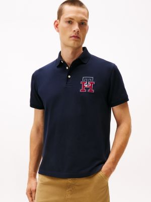 Regular Fit Textured Monogram Polo, Navy