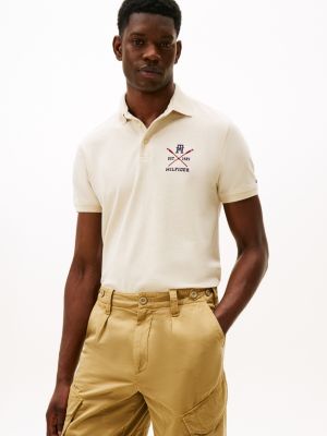 Regular Fit Rowing Crew Logo Polo, Ivory Heather