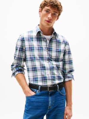 Regular Fit Madras Stretch Poplin Shirt, Optic White Multi