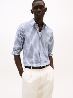 Slim Fit Stripe Stretch Poplin Shirt, Carbon Navy Stripe