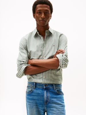 Slim Fit Stripe Print All-Day Shirt, Deep Evergreen