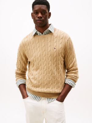 Cable Knit Crewneck Sweater, Beige