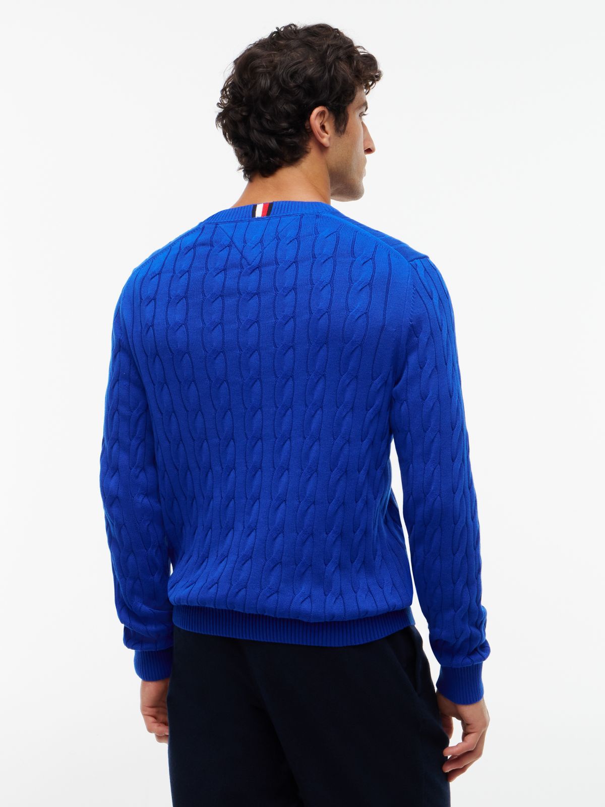 Cable Knit Crewneck Sweater — Cobalt