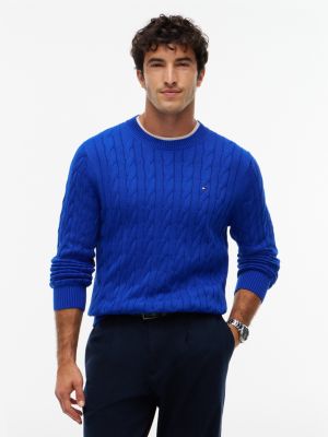 Cable Knit Crewneck Sweater, Cobalt