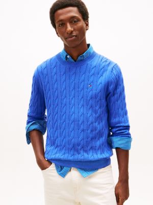 Cable Knit Crewneck Sweater, Dazzling Blue