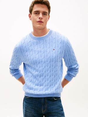 Cable Knit Crewneck Sweater, Blue
