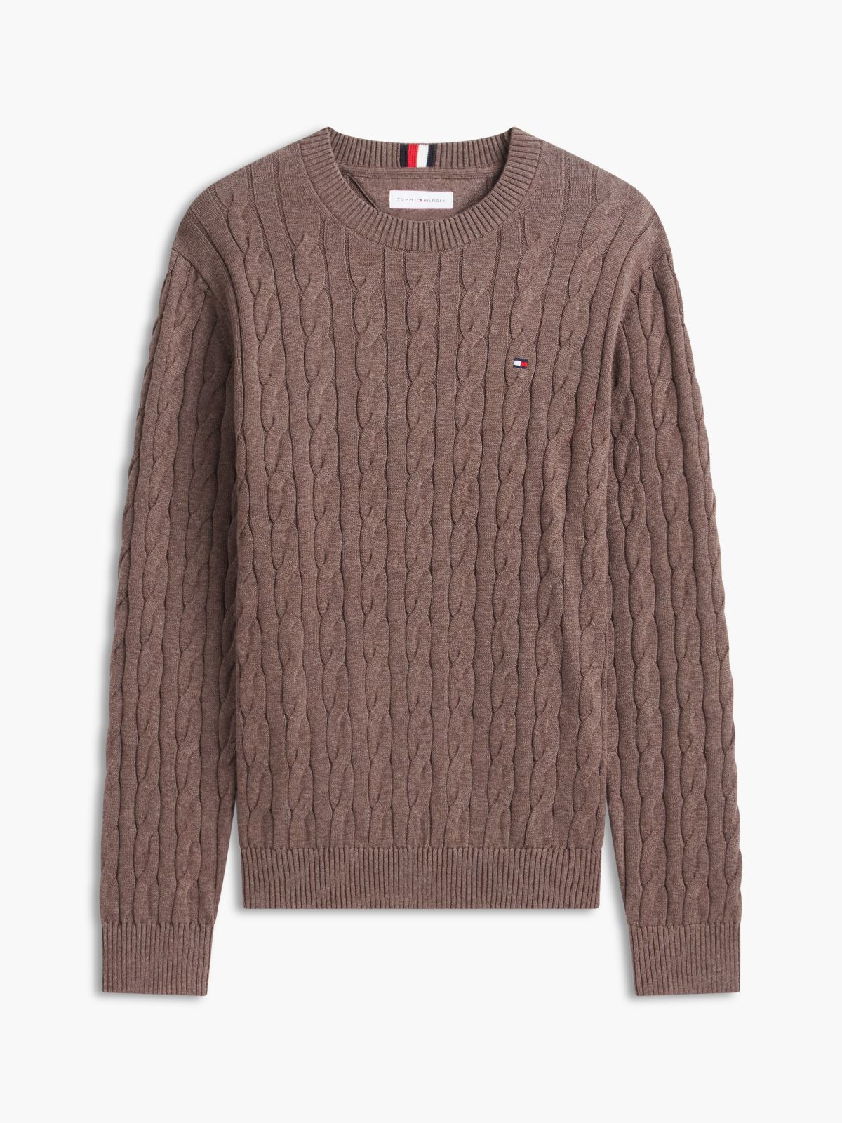 Cable Knit Crewneck Sweater — Legacy Brown