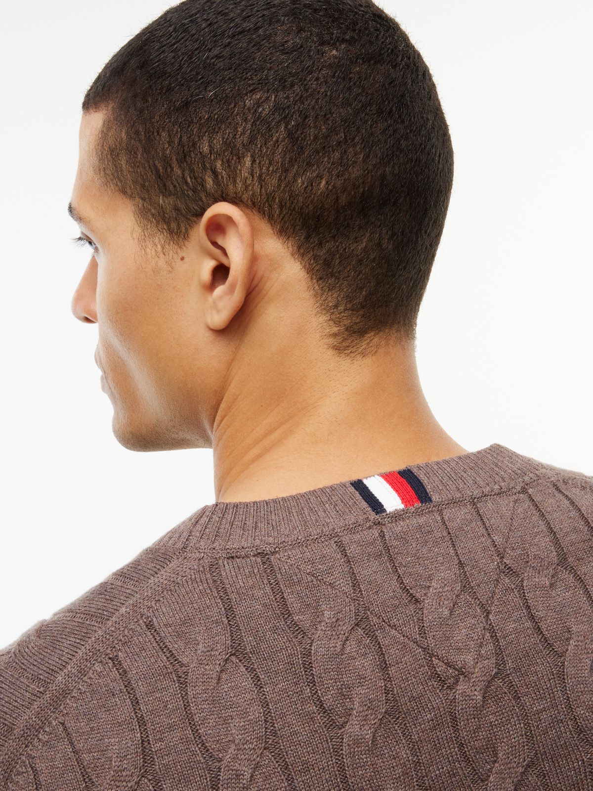 Cable Knit Crewneck Sweater — Legacy Brown