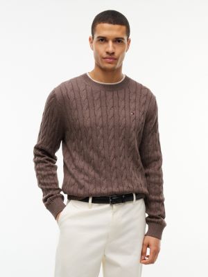 Cable Knit Crewneck Sweater, Legacy Brown