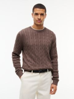 Cable Knit Crewneck Sweater — Legacy Brown 1