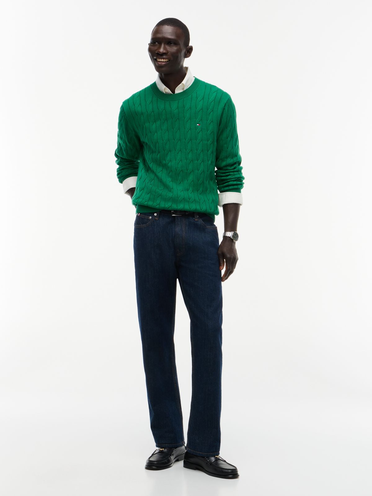 Cable Knit Crewneck Sweater — Nouveau Green