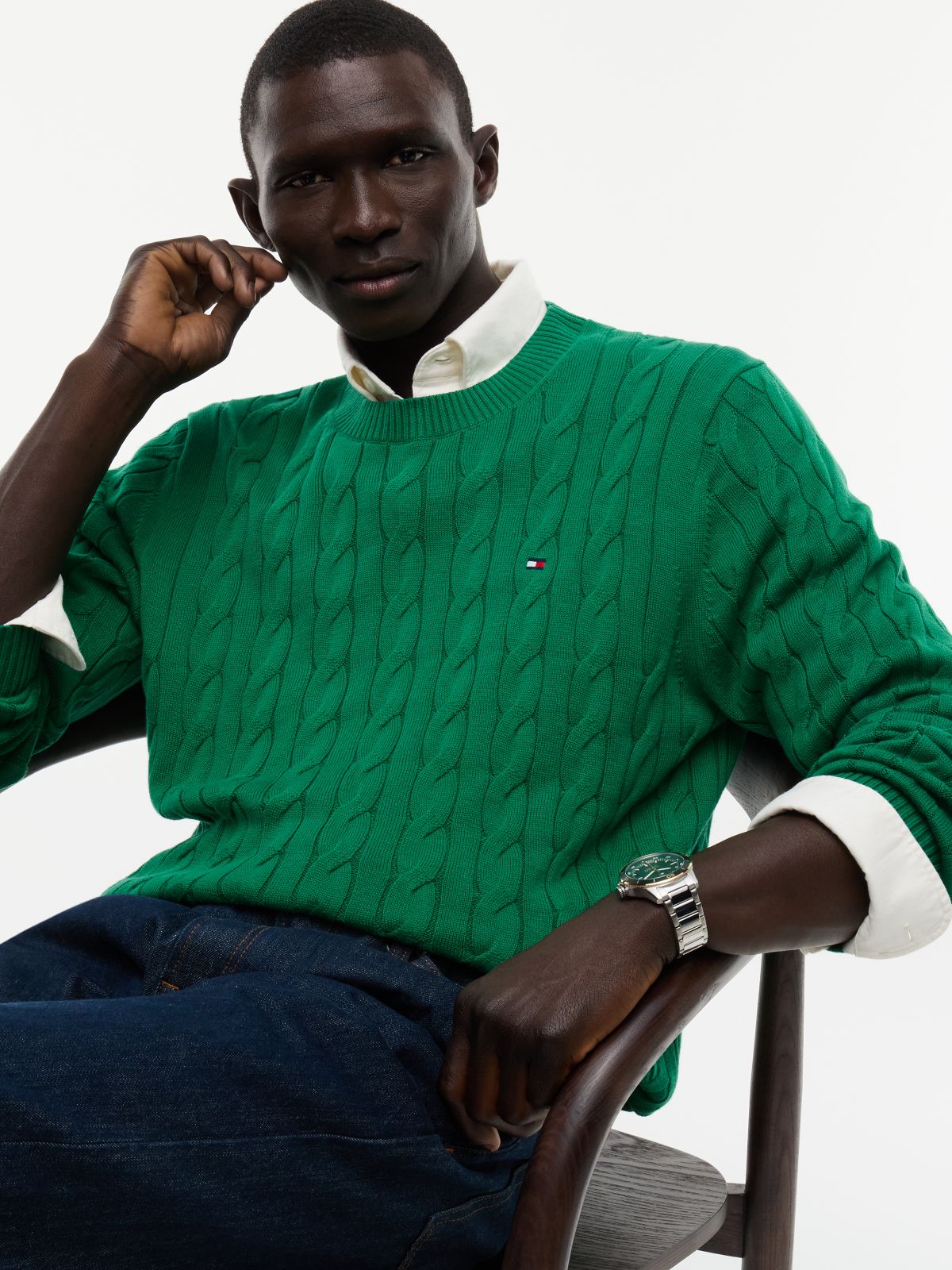 Cable Knit Crewneck Sweater — Nouveau Green
