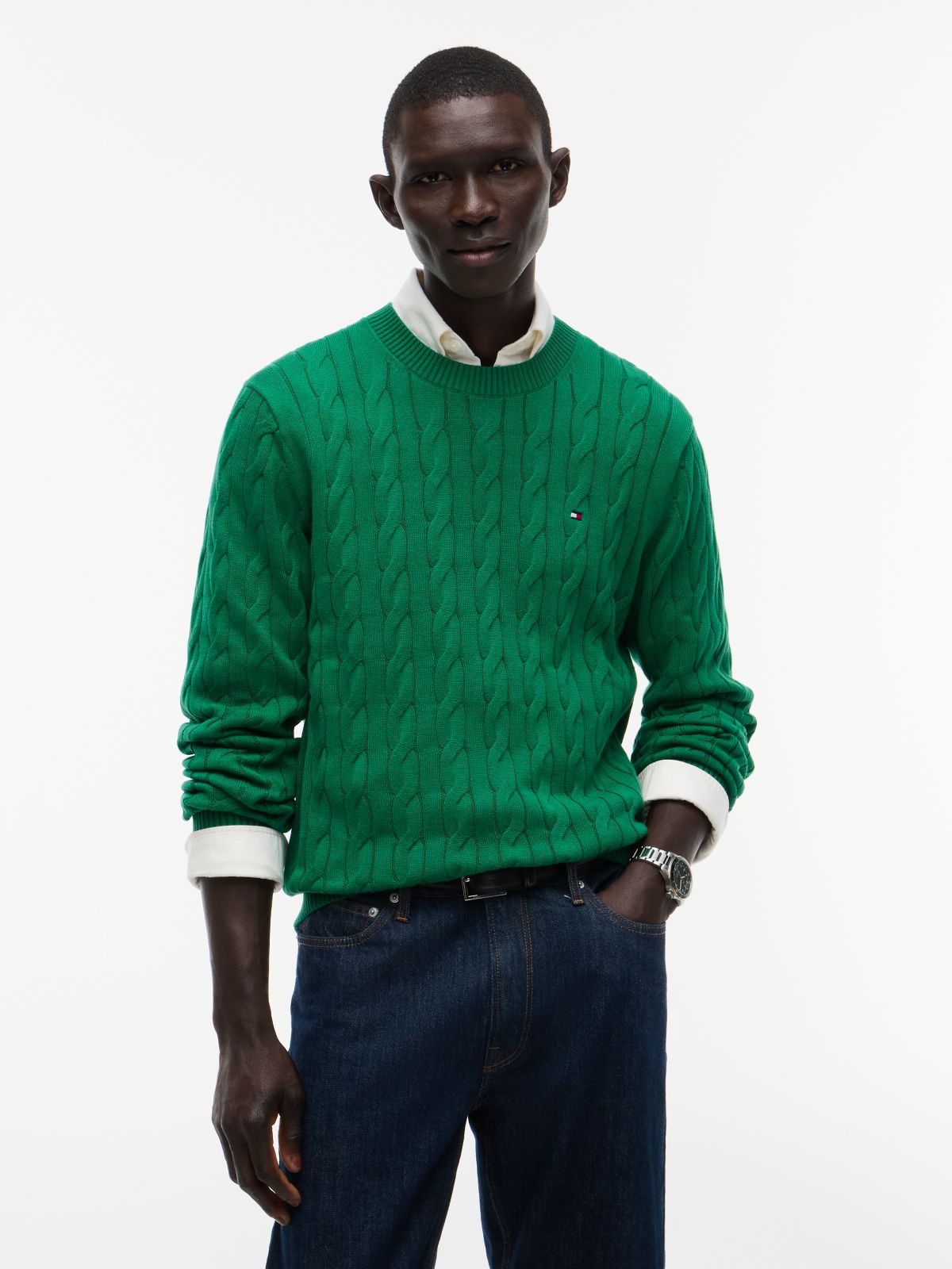 Cable Knit Crewneck Sweater — Nouveau Green