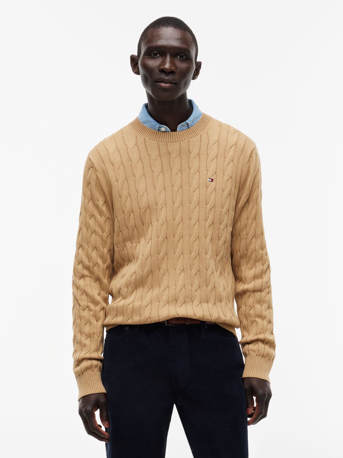 Cable Knit Crewneck Sweater — Classic Khaki