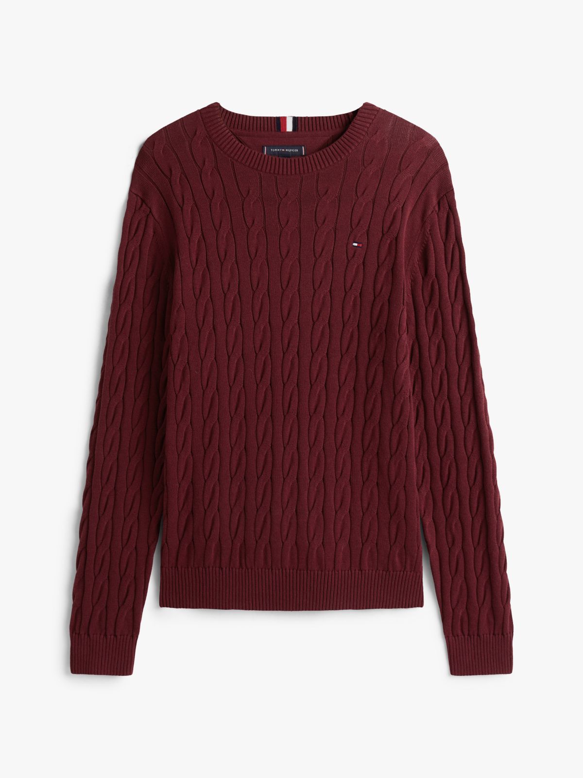 Cable Knit Crewneck Sweater — Deep Rouge