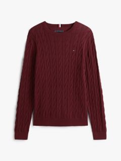 Cable Knit Crewneck Sweater — Deep Rouge 8