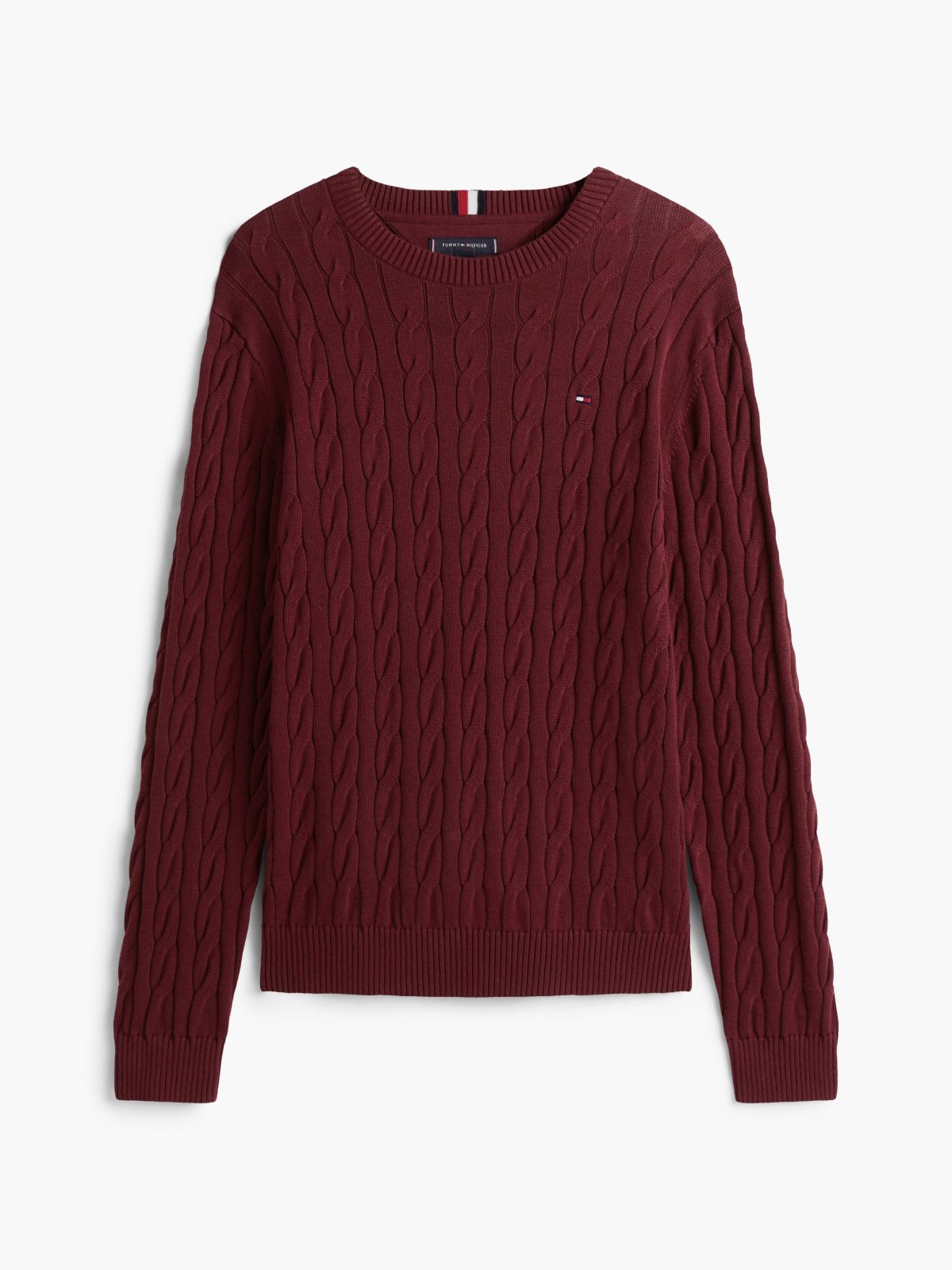 Cable Knit Crewneck Sweater — Deep Rouge