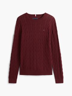 Cable Knit Crewneck Sweater — Deep Rouge 9