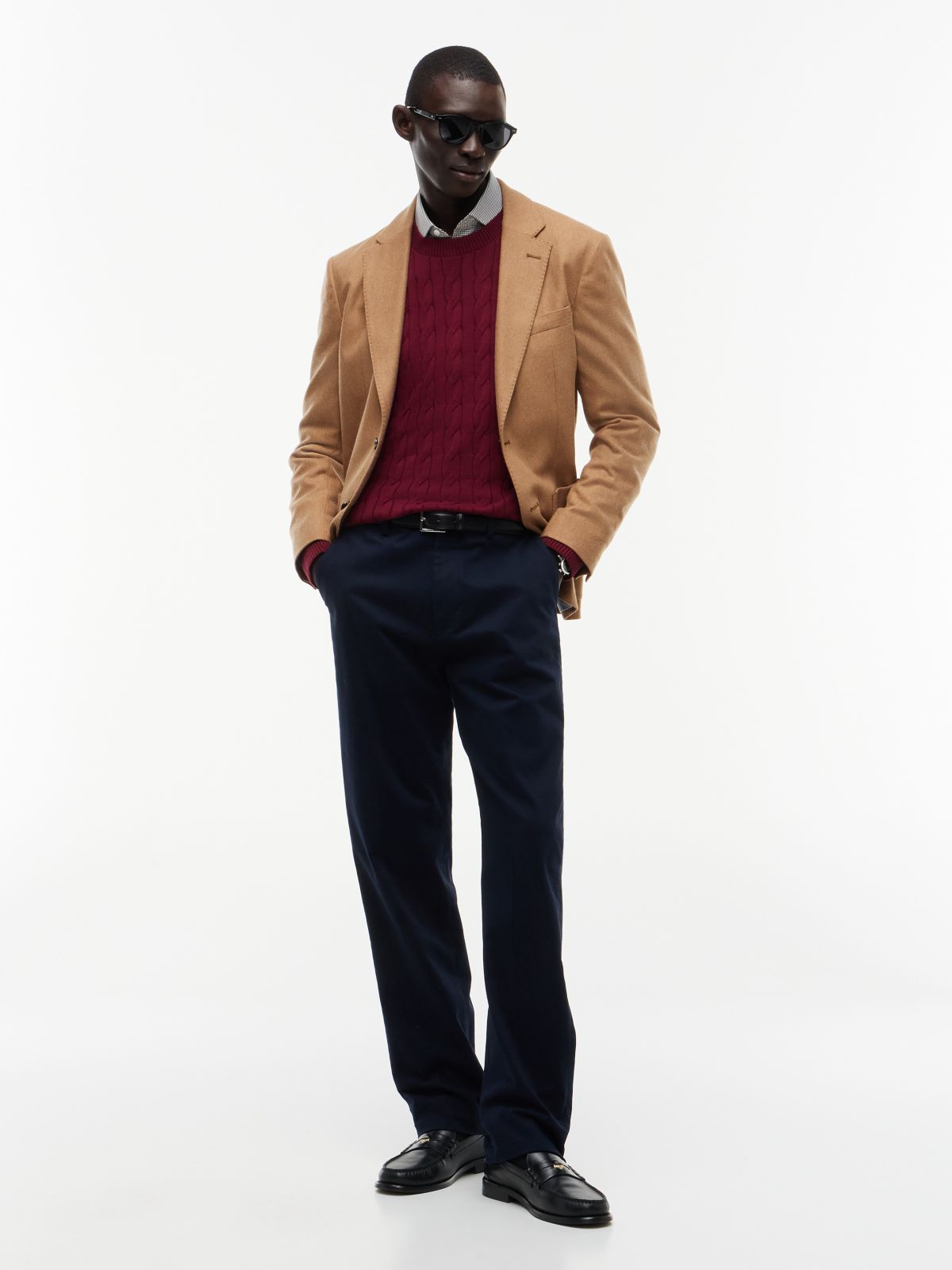 Cable Knit Crewneck Sweater — Deep Rouge