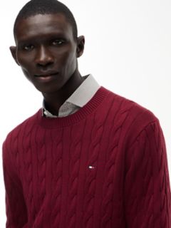 Cable Knit Crewneck Sweater — Deep Rouge 3