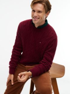 Cable Knit Crewneck Sweater — Deep Rouge 4