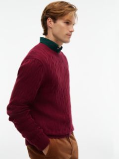 Cable Knit Crewneck Sweater — Deep Rouge 5