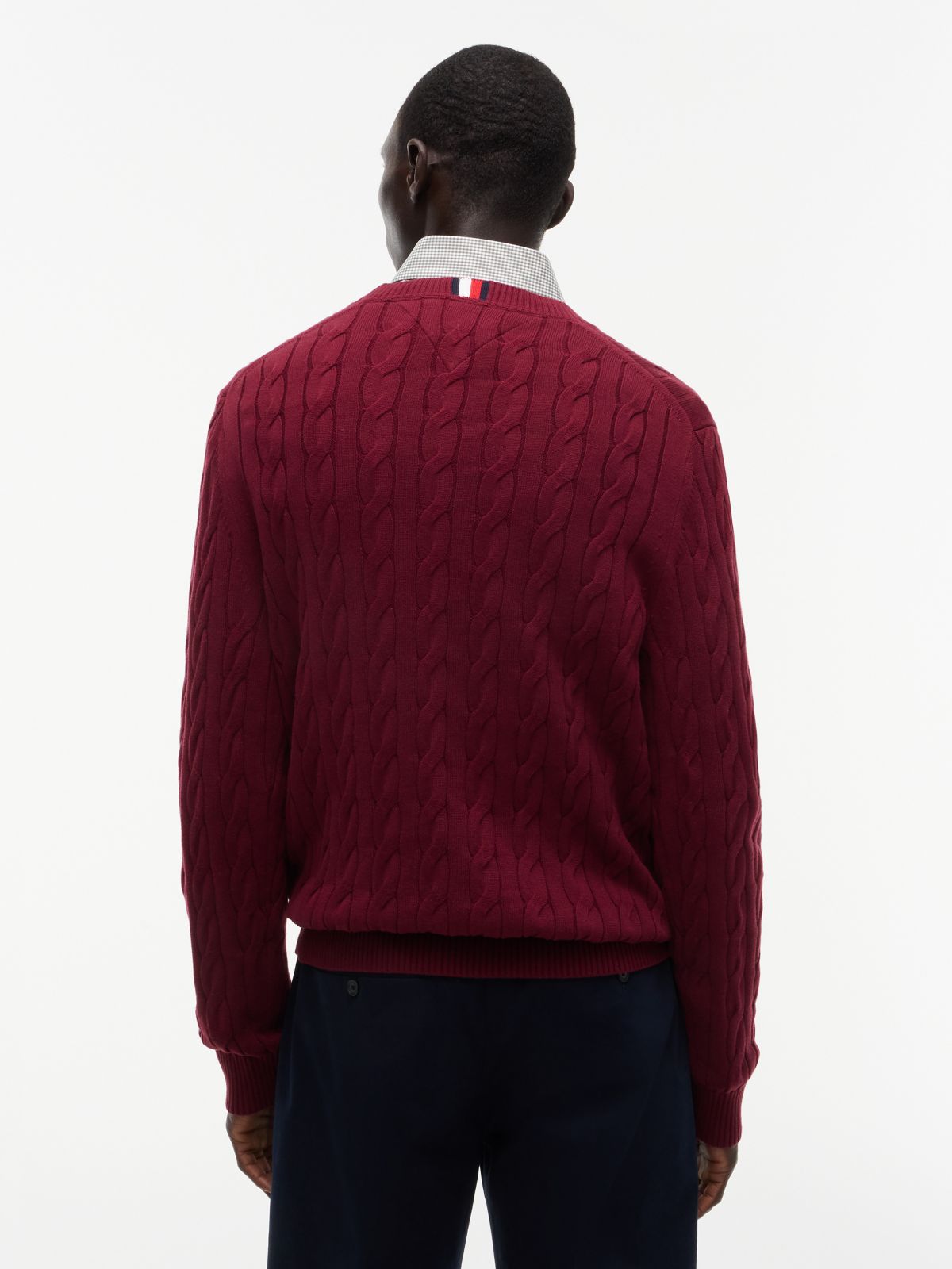 Cable Knit Crewneck Sweater — Deep Rouge