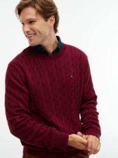 Cable Knit Crewneck Sweater — Deep Rouge 7