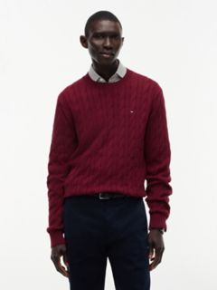 Cable Knit Crewneck Sweater — Deep Rouge 1