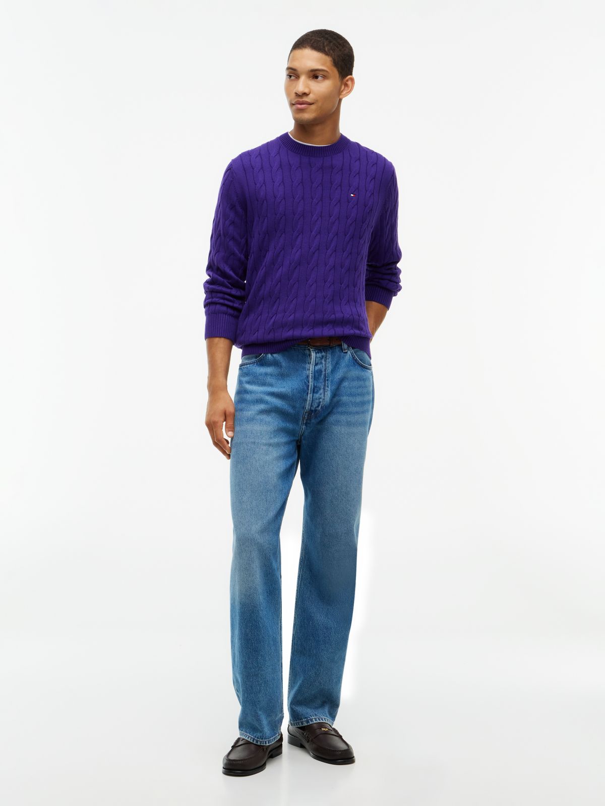 Cable Knit Crewneck Sweater — Winter Grape