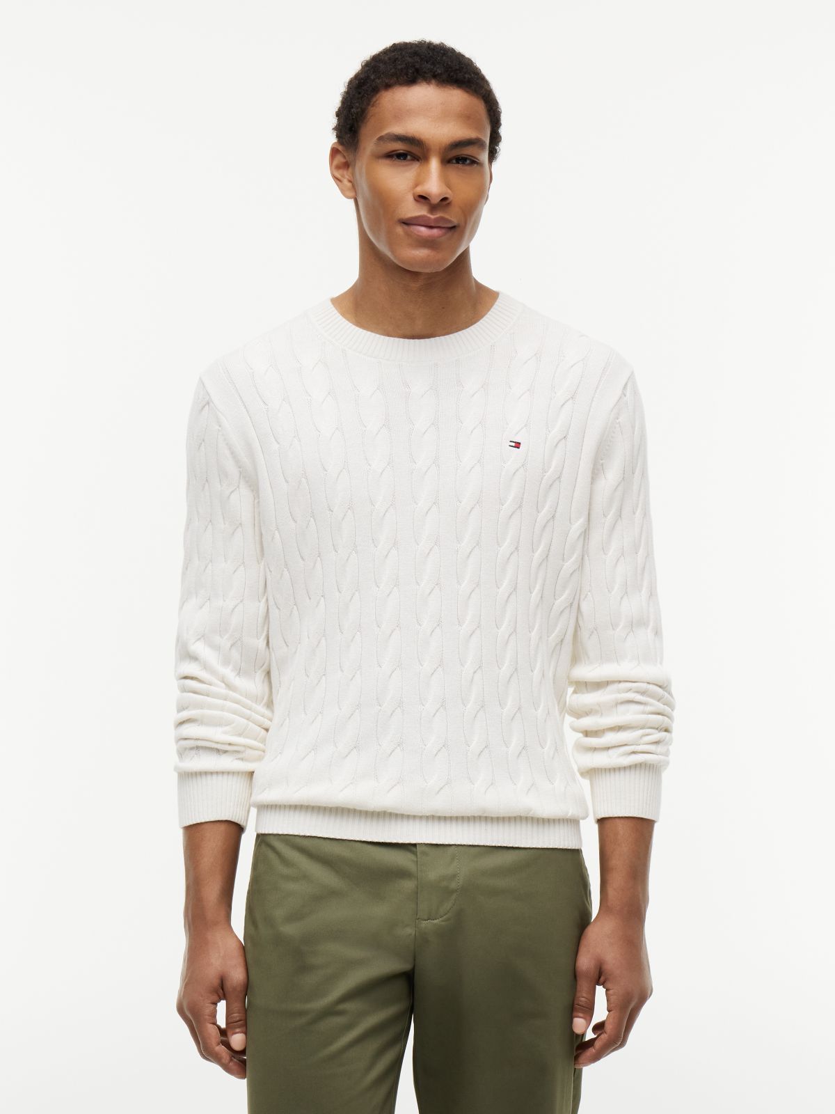 Cable Knit Crewneck Sweater — Ivory