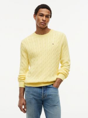 Cable Knit Crewneck Sweater, Citronella