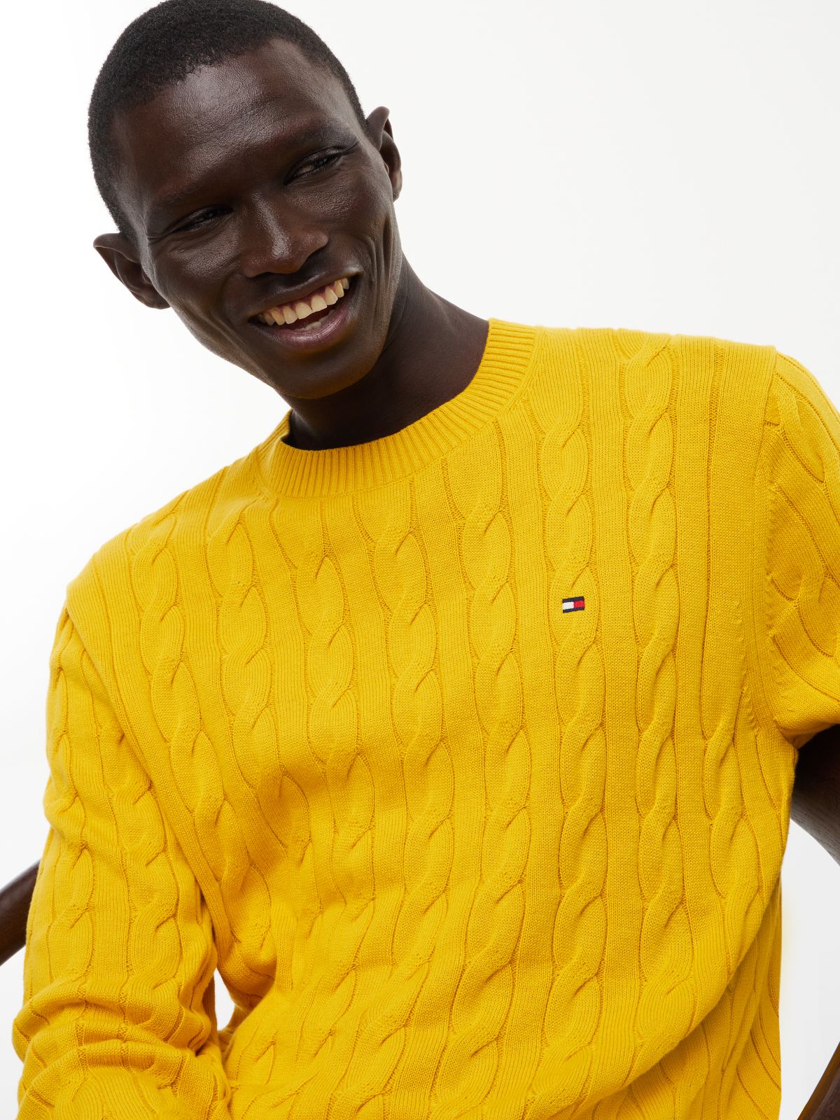 Cable Knit Crewneck Sweater — Countryside Yellow