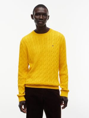 Cable Knit Crewneck Sweater, Countryside Yellow
