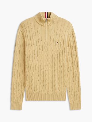Мужской свитер Tommy Hilfiger Cable Knit Quarter-Zip, цвет: Beechwood — фото 5