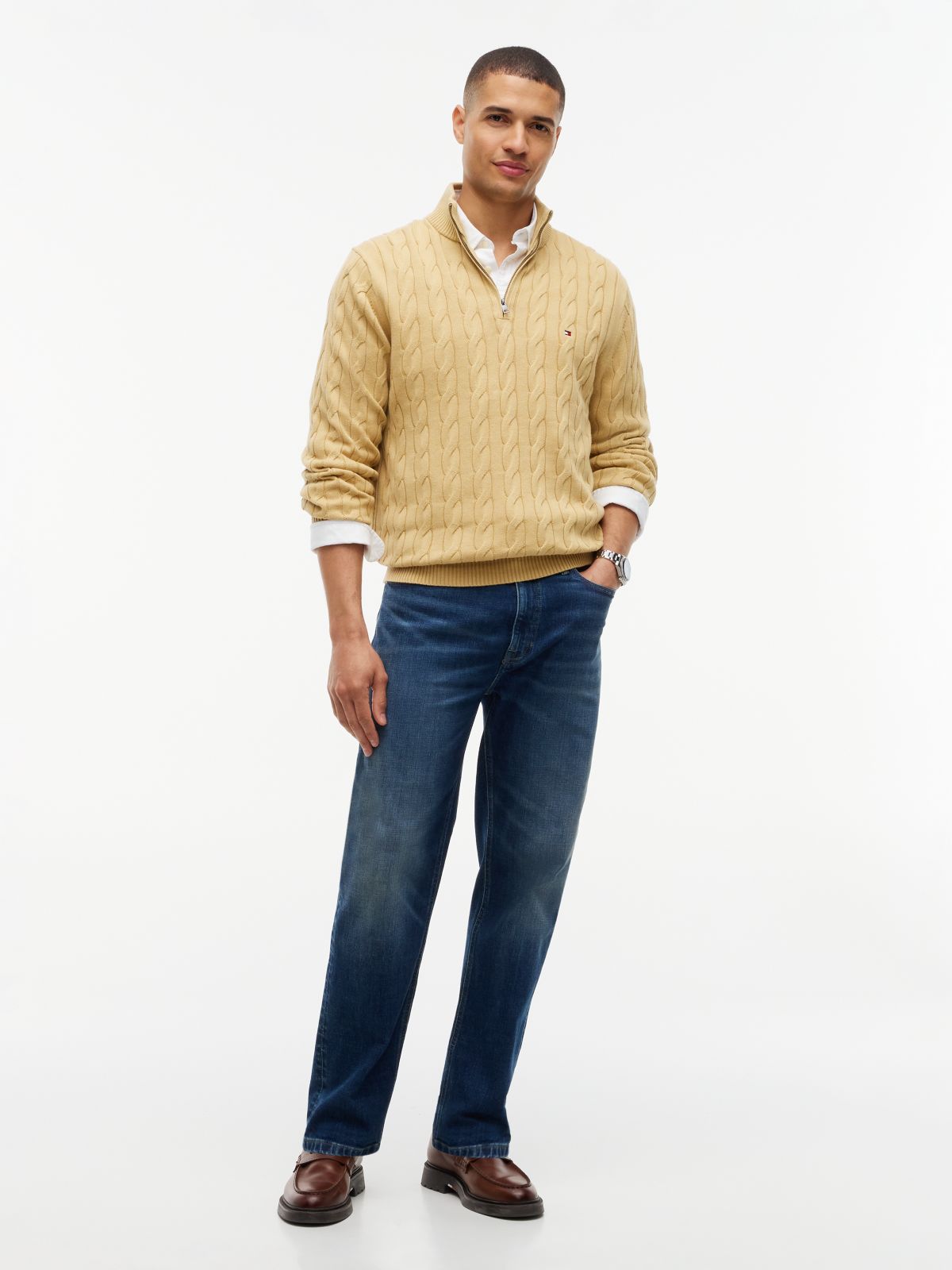 Cable Knit Quarter-Zip Sweater — Beechwood