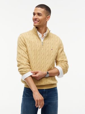Cable Knit Quarter-Zip Sweater, Beechwood