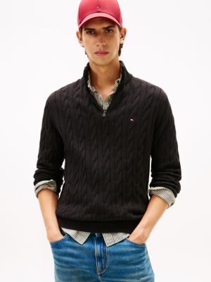 Cable Knit Mockneck Sweater, Black