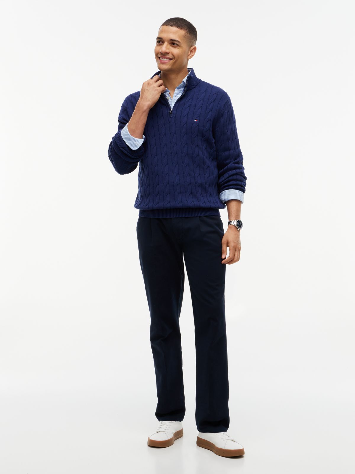 Cable Knit Quarter-Zip Sweater — Preppy Navy