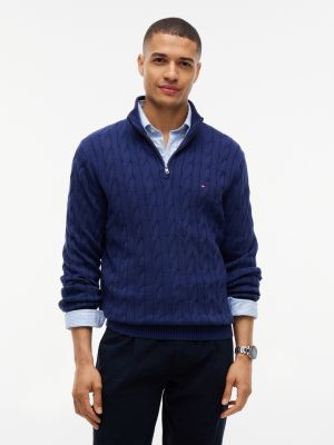 Cable Knit Quarter-Zip Sweater, Preppy Navy
