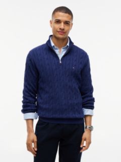 Cable Knit Quarter-Zip Sweater — Preppy Navy 1