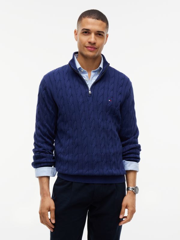 Cable Knit Quarter-Zip Sweater — Preppy Navy
