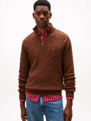 Cable Knit Mockneck Sweater, Legacy Brown