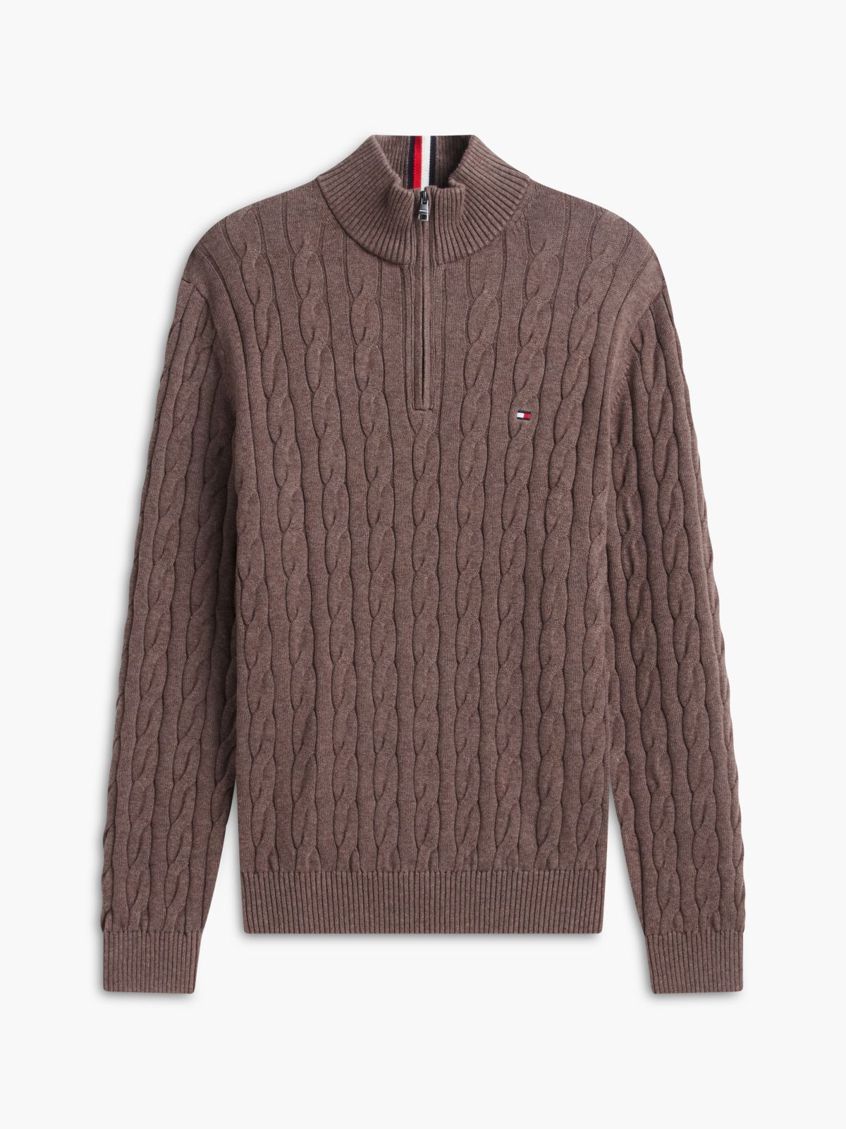 Cable Knit Quarter-Zip Sweater — Brown Heather