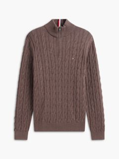 Cable Knit Quarter-Zip Sweater — Brown Heather 5